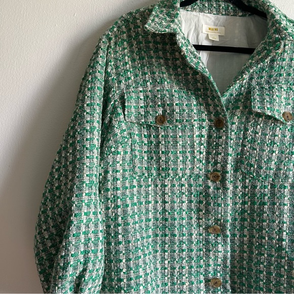 Anthropologie Maeve Sz XL Tweed Green Button Front Shacket Jacket - Picture 4 of 14